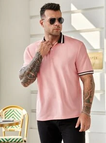 Manfinity Homme Men Plus Striped Trim Polo Shirt - Pink - View 4