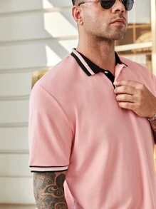 Manfinity Homme Men Plus Striped Trim Polo Shirt - Pink - View 6