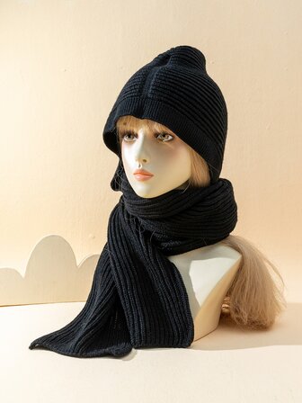 件女式防風針織帽和圍巾套裝，適合日常生活、戶外騎行