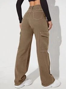 SHEIN EZwear High Waist Side Pocket Jeans - Mocha Brown - View 2