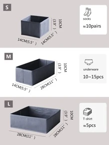 Cajas de almacenamiento de tela no tejida de múltiples piezas, cajas de almacenamiento de ropa interior sin tapa, bolsas organizadoras plegables para almacenar cosméticos, pañuelos, controles remotos, artículos de papelería y otros artículos pequeños, adecuadas para la sala de estar, el dormitorio, el armario, disponibles en varios tamaños - Gris - Ver 2