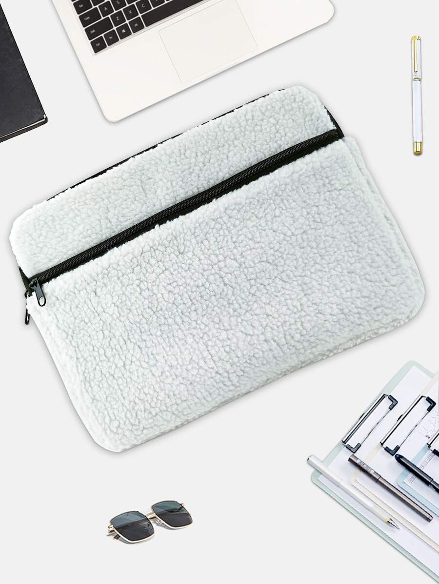 Bolso para ordenador 14 pulgadas liso de peluche - Blanco - Ver 1
