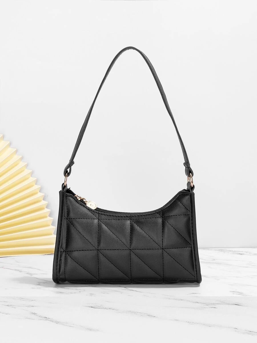 Fashionable Pu Embroidered Shoulder Bag - Black - View 1