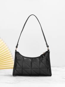 Fashionable Pu Embroidered Shoulder Bag - Black - View 2