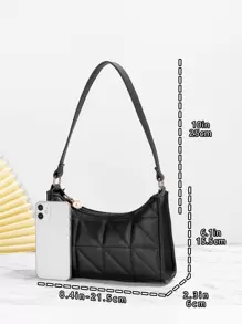 Fashionable Pu Embroidered Shoulder Bag - Black - View 4