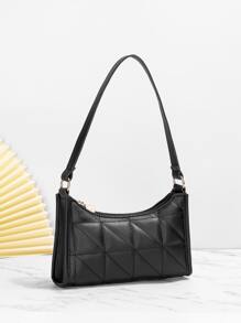 Fashionable Pu Embroidered Shoulder Bag - Black - View 5