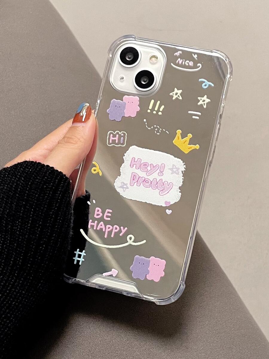 Hộp đựng điện thoại gương đồ họa chữ - Nhiều màu - Xem 1