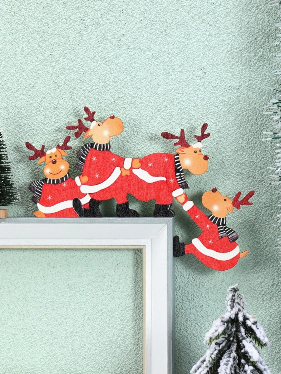 Christmas Wooden Reindeer Decorative Corner Door Frame, Scene Decoration, Festival Accessory, Christmas Decoration, Corner Decoration, Wall Corner, Mirror, Cabinet, Chair, Drawer, Furniture Corner Decoration, Etc. Best Gifts Birthday Graduation - Multicolor - View 1