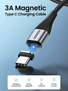 UGREEN Cable tipo C de carga rápida magnético  de 1 metro para teléfonos Android, relojes y ventiladores - Negro - Ver 3