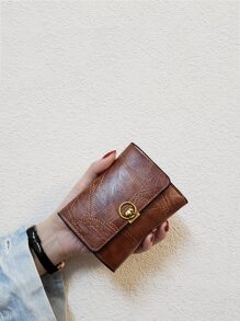 Snap Button Small Wallet Coin Pocket Small Purse Slim Small Pouch Women Wallet Portable Money Cash White-Collar Workers For Female College Work Business Commute Office For Anniversary  For Birthday Gift On Valentine Day Gift - Maroon - View 1