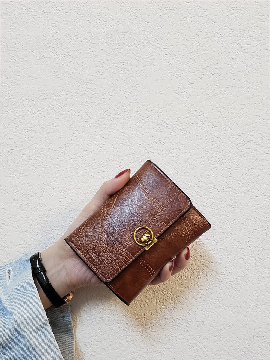 Snap Button Small Wallet Coin Pocket Small Purse Slim Small Pouch Women Wallet Portable Money Cash White-Collar Workers For Female College Work Business Commute Office For Anniversary  For Birthday Gift On Valentine Day Gift - Maroon - View 1