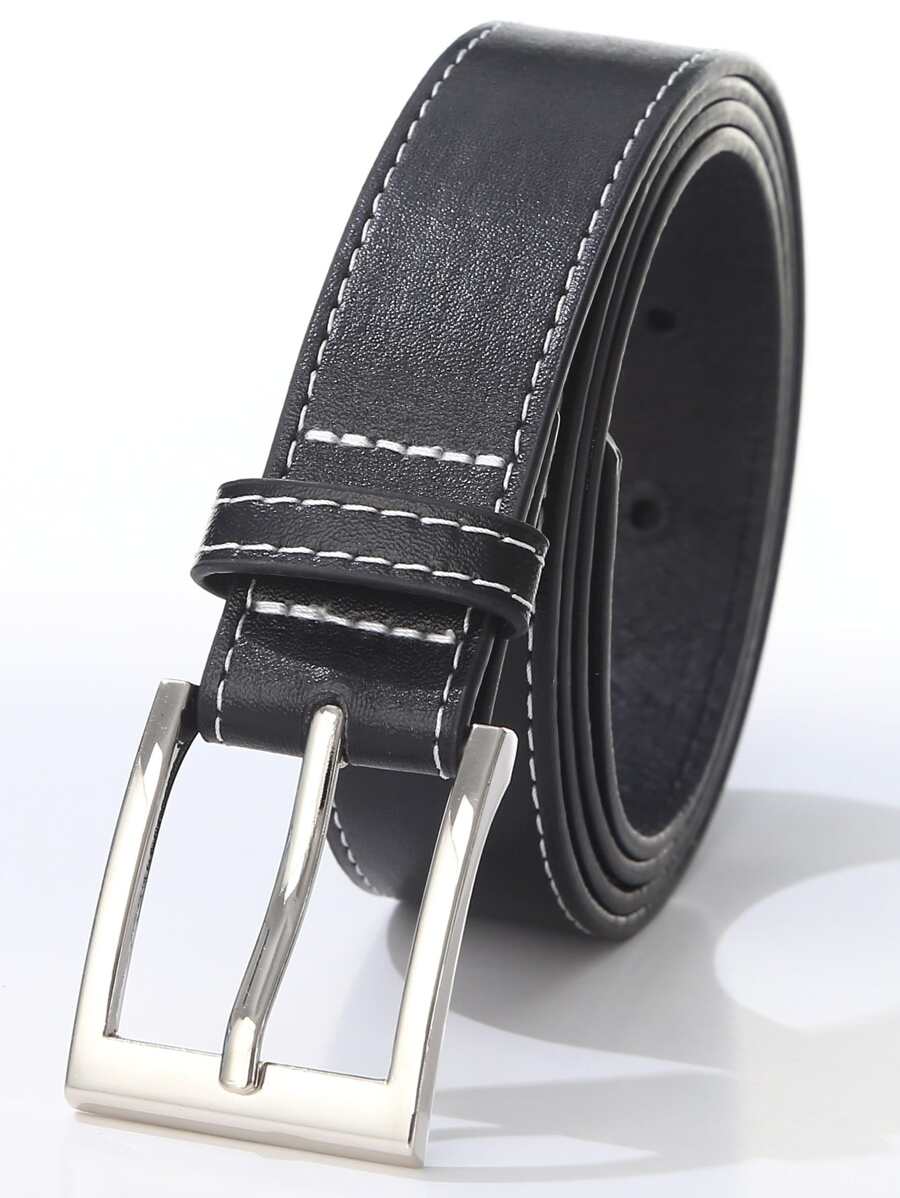 Thắt lưng nam khâu chi tiết khóa vuông thông thường - màu đen - Xem 1