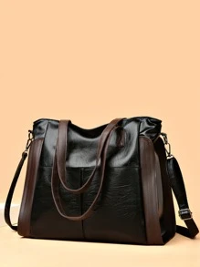 雙色單肩托特包 - 黑色 - 查看 1