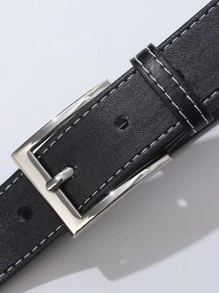 Thắt lưng nam khâu chi tiết khóa vuông thông thường - màu đen - Xem 3