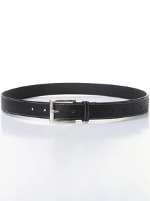 Thắt lưng nam khâu chi tiết khóa vuông thông thường - màu đen - Xem 4