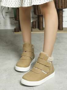 女孩加絨內裏魔術貼靴子 - 卡其色 - 查看 4