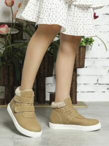 女孩加絨內裏魔術貼靴子 - 卡其色 - 查看 5