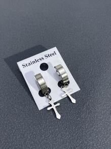 男士交叉耳墜 - 銀色 - 查看 1