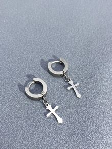 男士交叉耳墜 - 銀色 - 查看 2