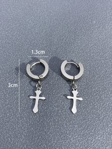 男士交叉耳墜 - 銀色 - 查看 3