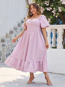 Simplee Plus Sweetheart Neck Puff Sleeve Ruffle Hem Dress - Lilac Purple - View 4