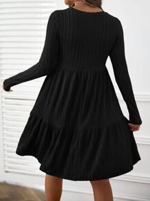 SHEIN Maternity Cable Textured Ruffle Hem Smock Dress - Black - View 2