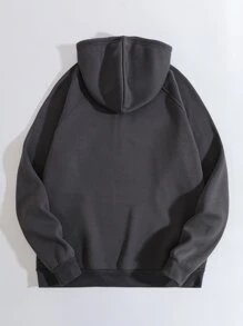 Hombres Capucha con estampado de letra térmico con cordón - Gris Oscuro - Ver 2