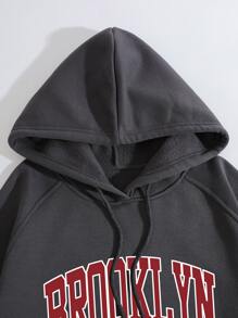 Hombres Capucha con estampado de letra térmico con cordón - Gris Oscuro - Ver 3