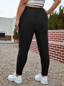 SHEIN EZwear Plus High Waist Ripped Skinny Trousers - Black - View 2