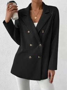 SHEIN Privé Áo khoác  âu phục nữ Nút đôi màu trơn Thanh lịch - màu đen - Xem 4