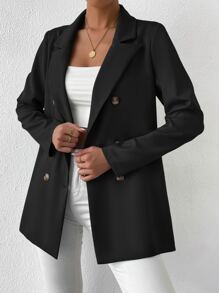 SHEIN Privé Áo khoác  âu phục nữ Nút đôi màu trơn Thanh lịch - màu đen - Xem 5