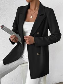 SHEIN Privé Áo khoác  âu phục nữ Nút đôi màu trơn Thanh lịch - màu đen - Xem 6