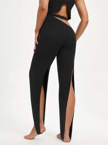 LUSINE BONFIELD Quần nữ Cắt ra màu trơn Giải trí - màu đen - Xem 2