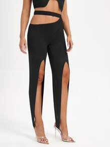 LUSINE BONFIELD Quần nữ Cắt ra màu trơn Giải trí - màu đen - Xem 5