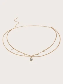 Cinturón de cadena con perla artificial & con diamante de imitación gota de agua accesorio - Dorado - Ver 3