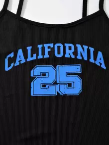 SHEIN Unity High Low Hem Crop Top & Letter Graphic Cami Romper - Multicolor - View 5