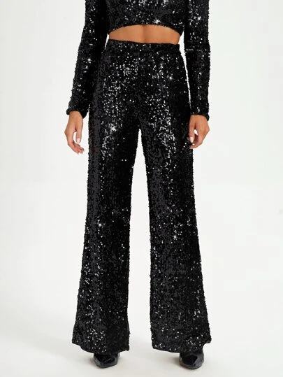 CAMILLE JUGE High Waist Straight Leg Sequin Trousers