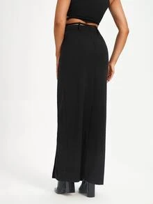 CAMILLE JUGE Zipper Back Split Thigh Skirt - Black - View 2