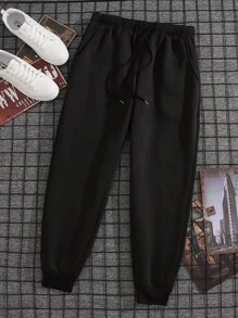 Manfinity Dauomo Men Drawstring Waist Thermal Lined Joggers - Black - View 1