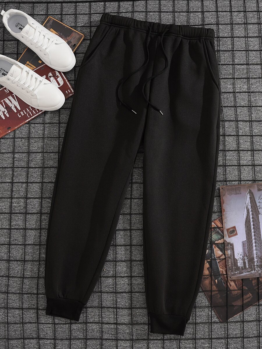 Manfinity Dauomo Men Drawstring Waist Thermal Lined Joggers - Black - View 1