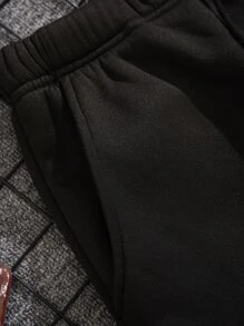 Manfinity Dauomo Men Letter Graphic Drawstring Waist Jogger Sweatpants - Black - View 3