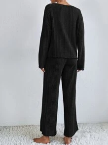 SHEIN Essnce Drop Shoulder Tee & Trousers - Black - View 2