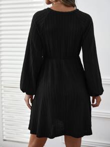 SHEIN Maternity Cable Textured Lantern Sleeve Dress - Black - View 2