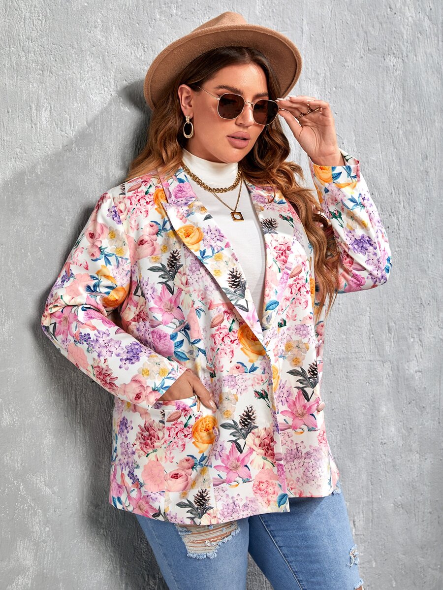 Blazer con estampado floral con botón - Multicolor - Ver 1