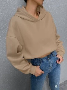 SHEIN Unity Slogan Graphic Drop Shoulder Hoodie - Khaki - View 2