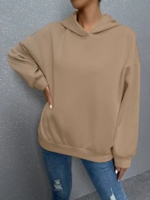 SHEIN Unity Slogan Graphic Drop Shoulder Hoodie - Khaki - View 3