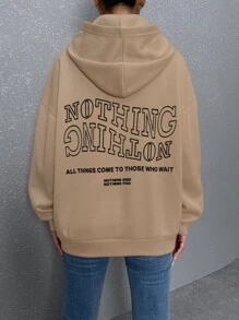 SHEIN Unity Slogan Graphic Drop Shoulder Hoodie - Khaki - View 4