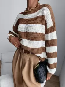 EMERY ROSE Áo len cổ trễ vai kẻ sọc, kiểu dáng mùa thu đông. - Nhiều màu - Xem 3