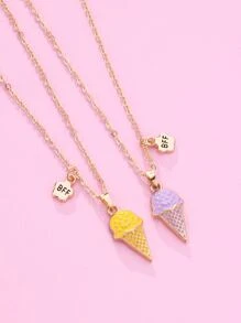 2入組女孩冰淇淋吊飾項鍊 - 黃色 - 查看 1