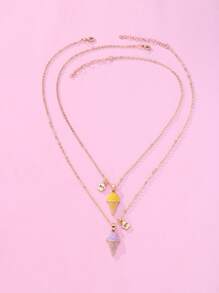 2入組女孩冰淇淋吊飾項鍊 - 黃色 - 查看 2